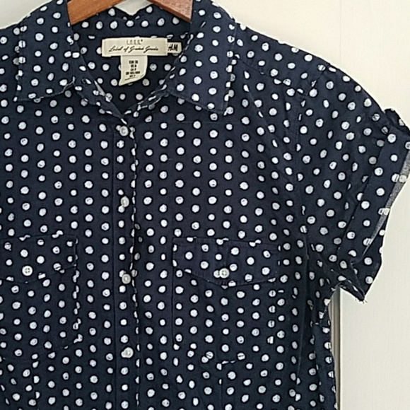 3/$20 H&M L.O.G.G. - Navy Blue Button Down Blouse - Picture 2 of 8